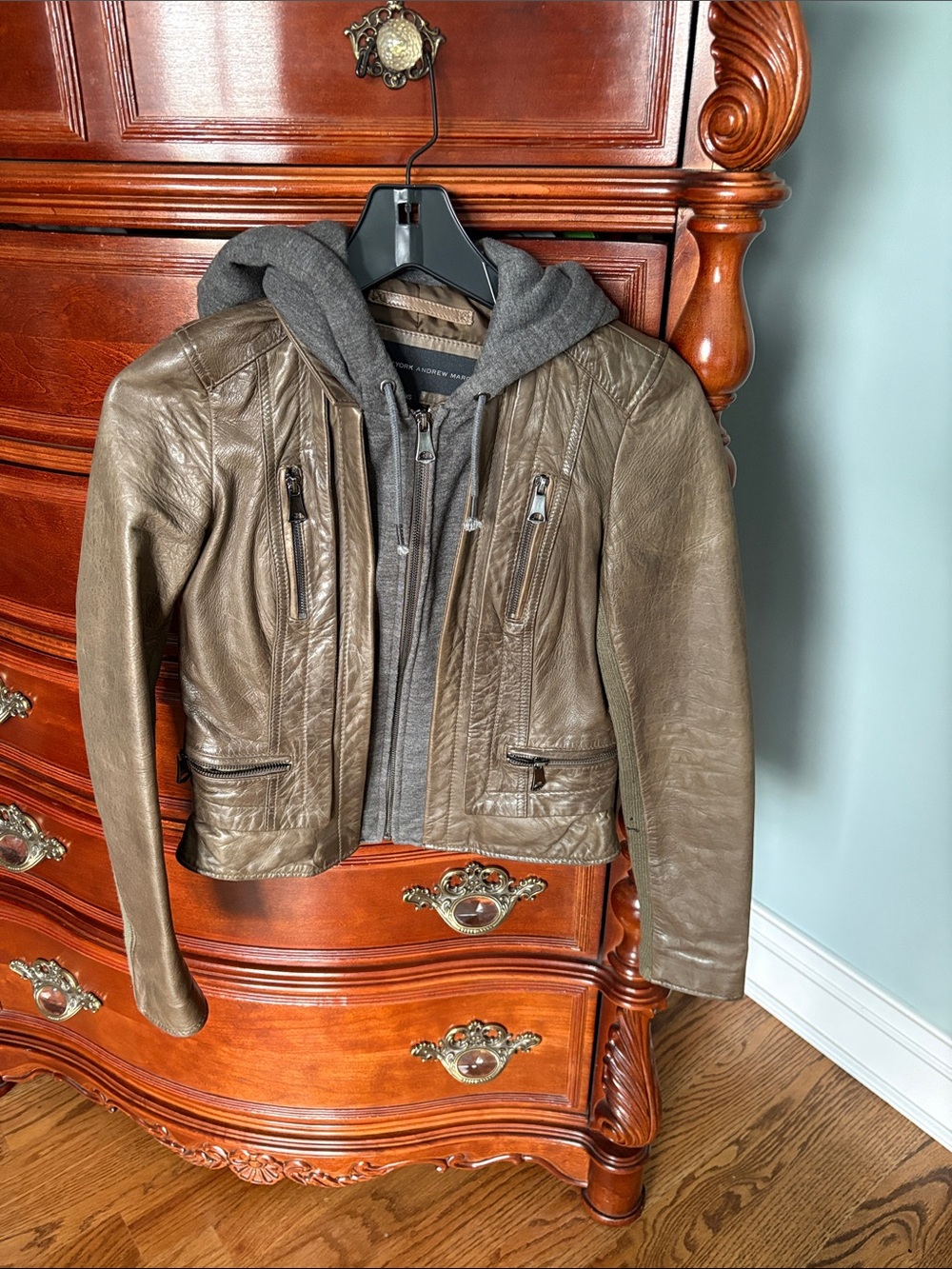 Marc New York Women’s Brown/Gray Hooded Leather/Knit Jacket